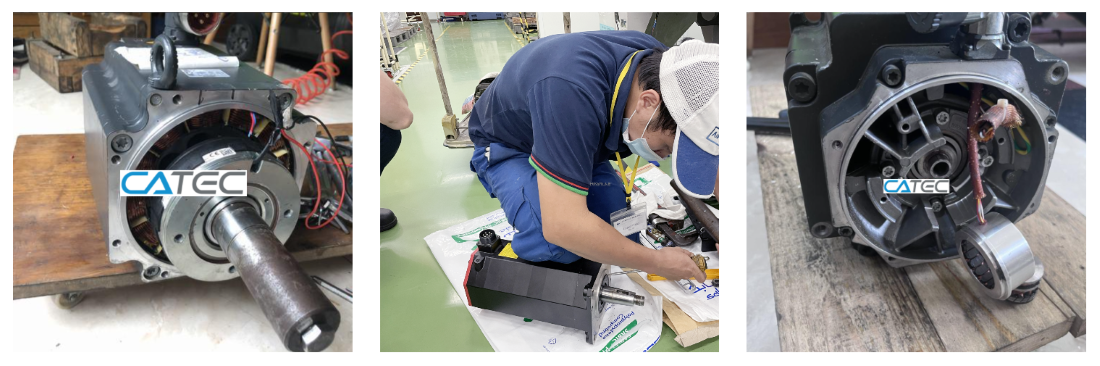 nhân viên catec đang thay encoder cho motor servo omron