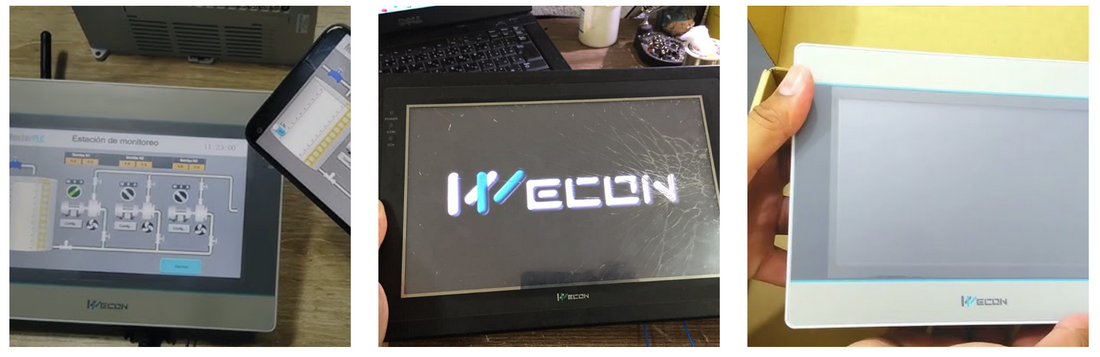 nhân viên catec đang sửa chữa màn hình hmi wecon