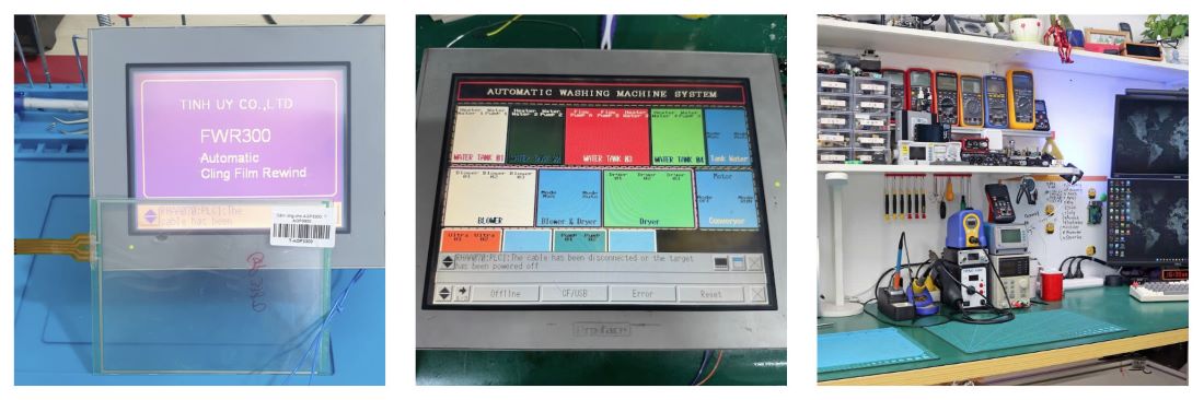 kỹ sư catec đang thay cảm ứng màn hình hmi